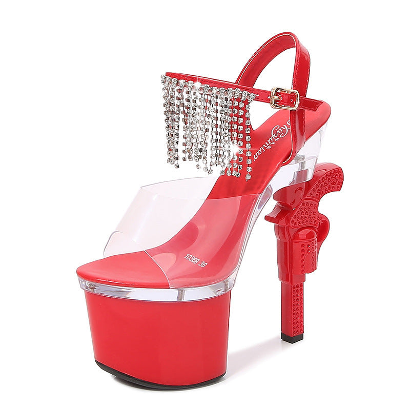 Muffin Sandals – Transparent Super High Heels mit Glitzer-Details